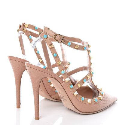 Valentino Garavani Pebbled Calfskin Rockstud Rolling Ankle Strap 100mm Pumps 40 Soft Noisette 4 of 14