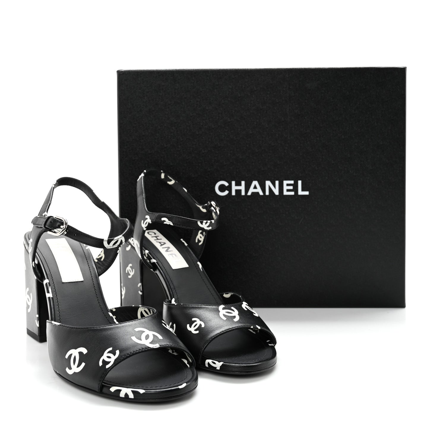 Lambskin Printed Coco Beach Sandals 40 Black White