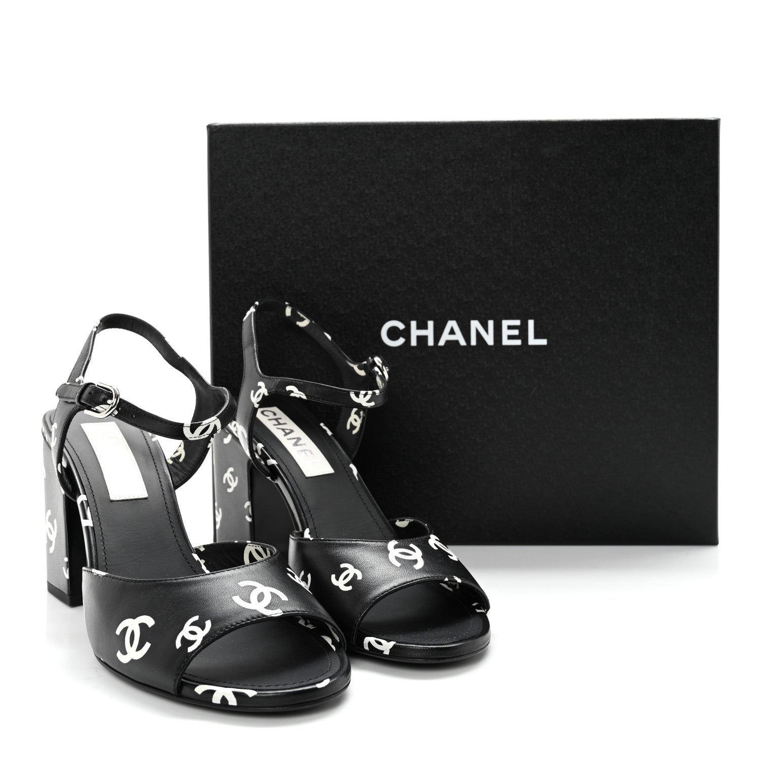 Chanel Lambskin Printed Coco Beach Sandals 40 Black White 14 of 14