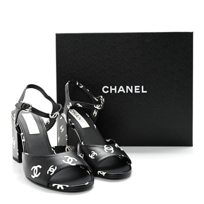 Chanel Lambskin Printed Coco Beach Sandals 40 Black White 14 of 14