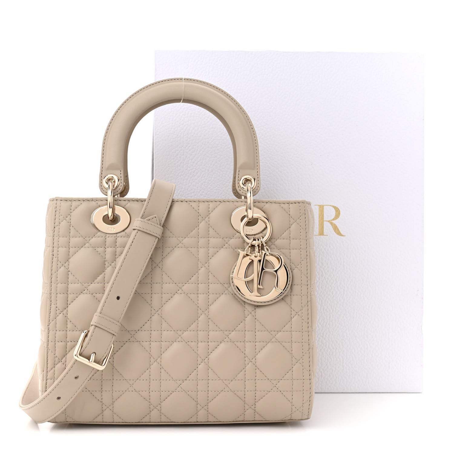 Christian Dior Lambskin Cannage Medium Lady Dior Beige 12 of 12