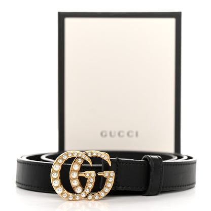 Gucci Calfskin Pearl Double G 20mm Belt 90 36 Black Cream 6 of 6