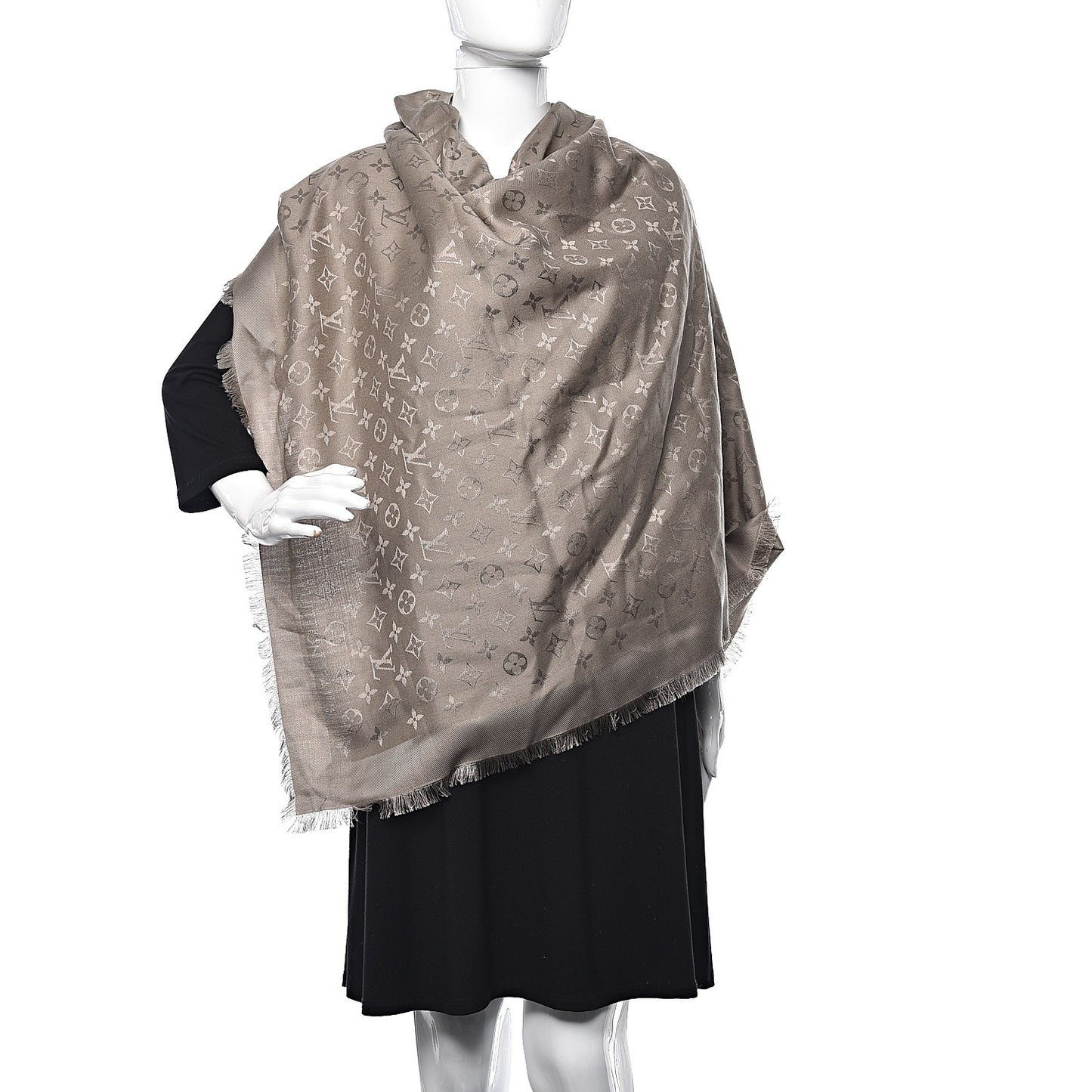 Silk Wool Monogram Shawl Beige