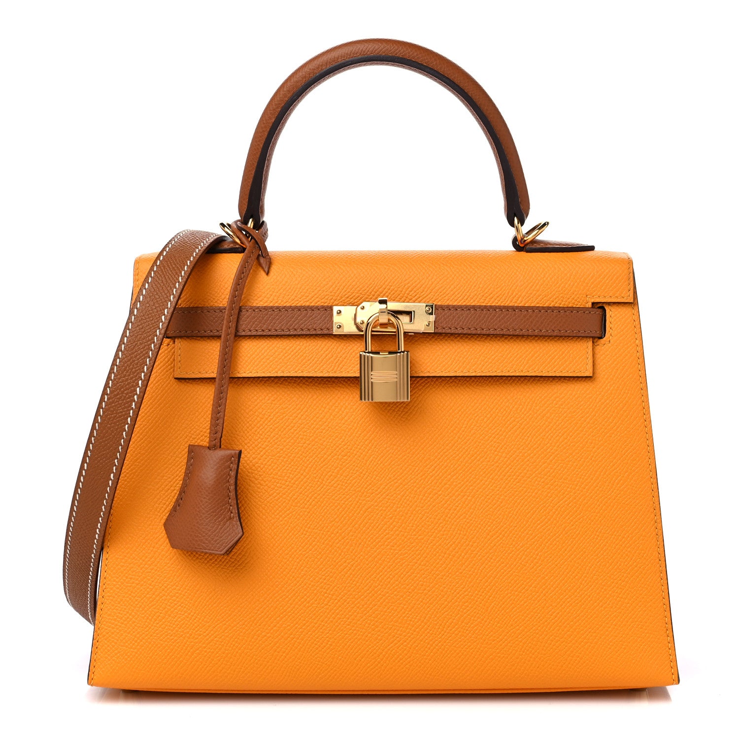 Hermes Epsom Horseshoe Kelly Sellier 25 Jaune D'Or Gold 1 of 10