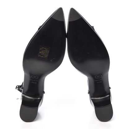 Chanel Lambskin Satin Slingback Cap Toe Bow Pumps 39.5 Black 9 of 9