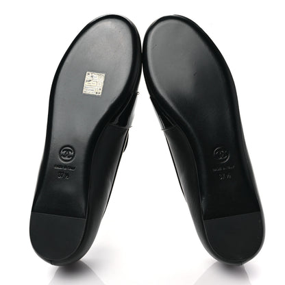 Chanel Patent Calfskin Lambskin Crystal CC Loafers 37.5 Black 5 of 9