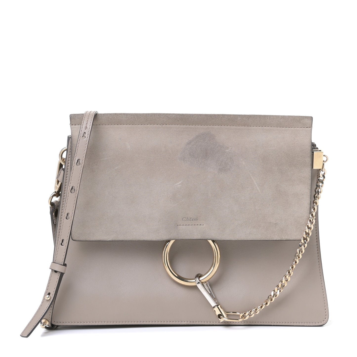 Calfskin Suede Medium Faye Shoulder Bag Motty Grey