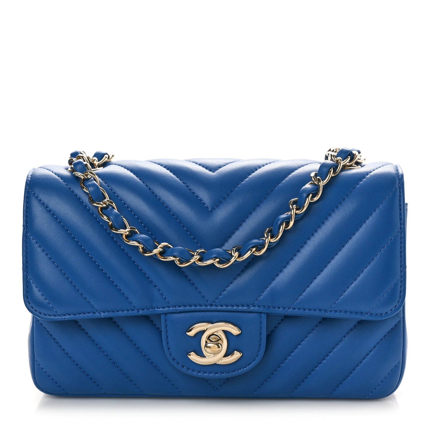 Lambskin Chevron Quilted Mini Rectangular Flap Blue