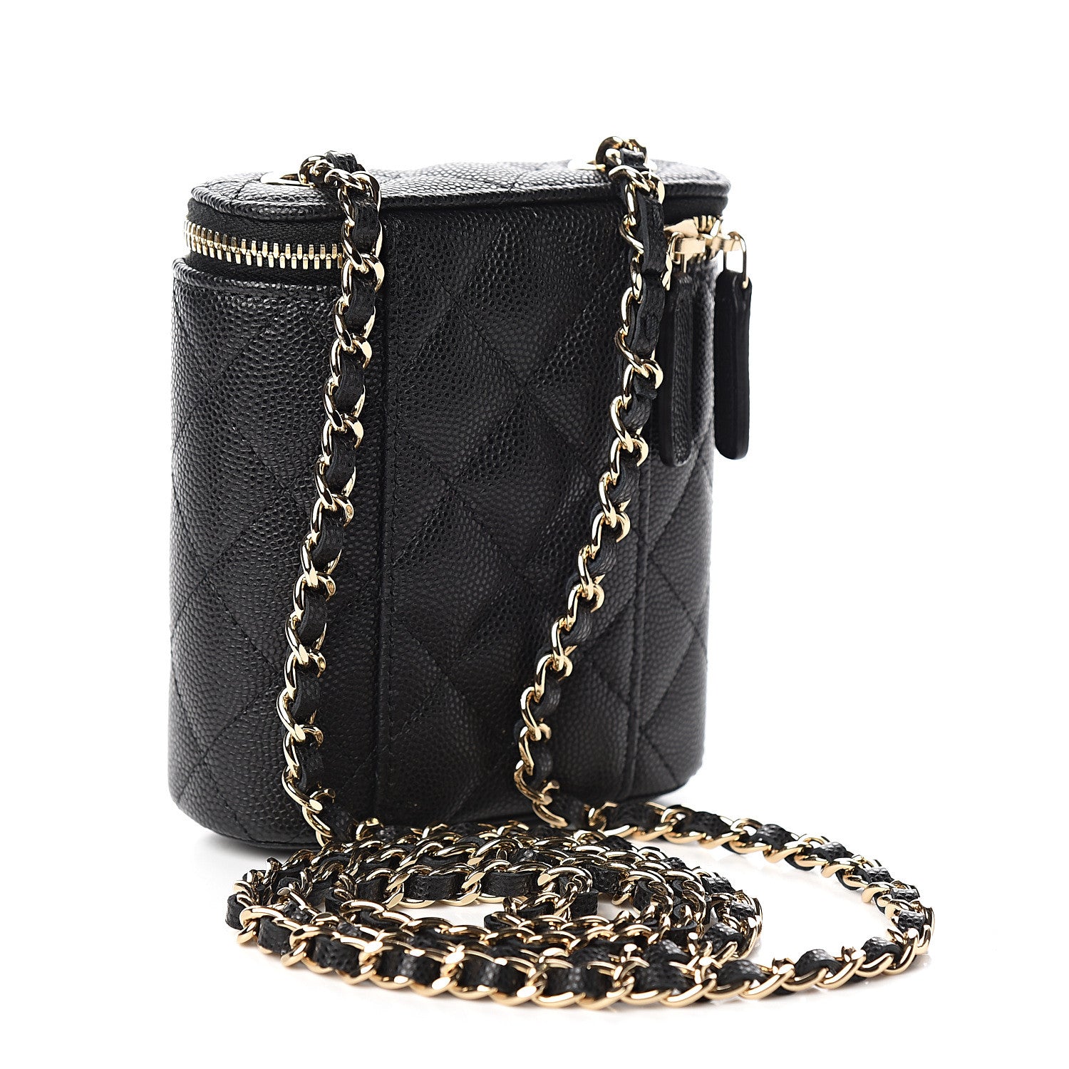 Chanel Caviar Quilted Small Vertical Coco Beauty Vanity Case With Chain Black 2 of 10