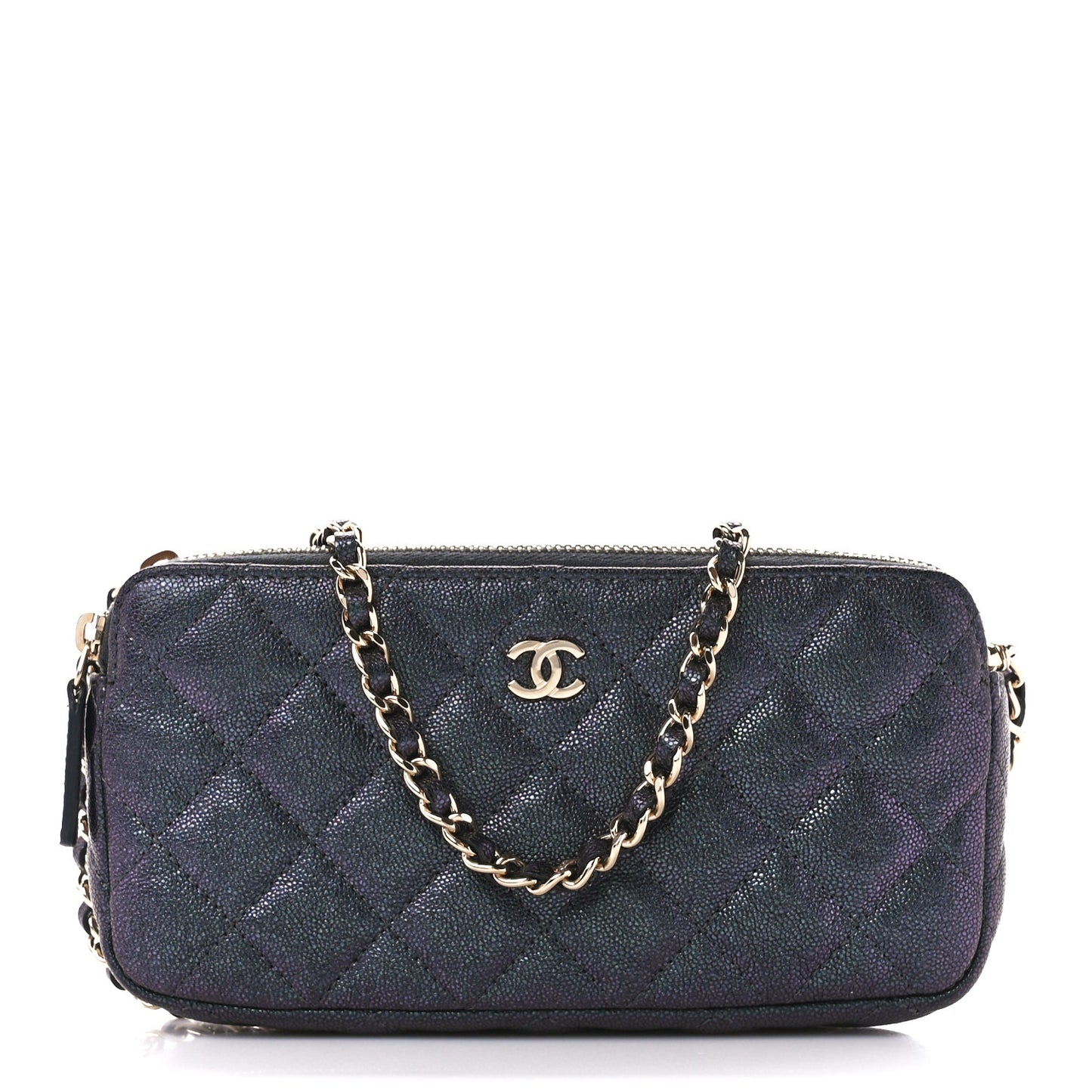 Iridescent Caviar Quilted Small Clutch With Chain Black