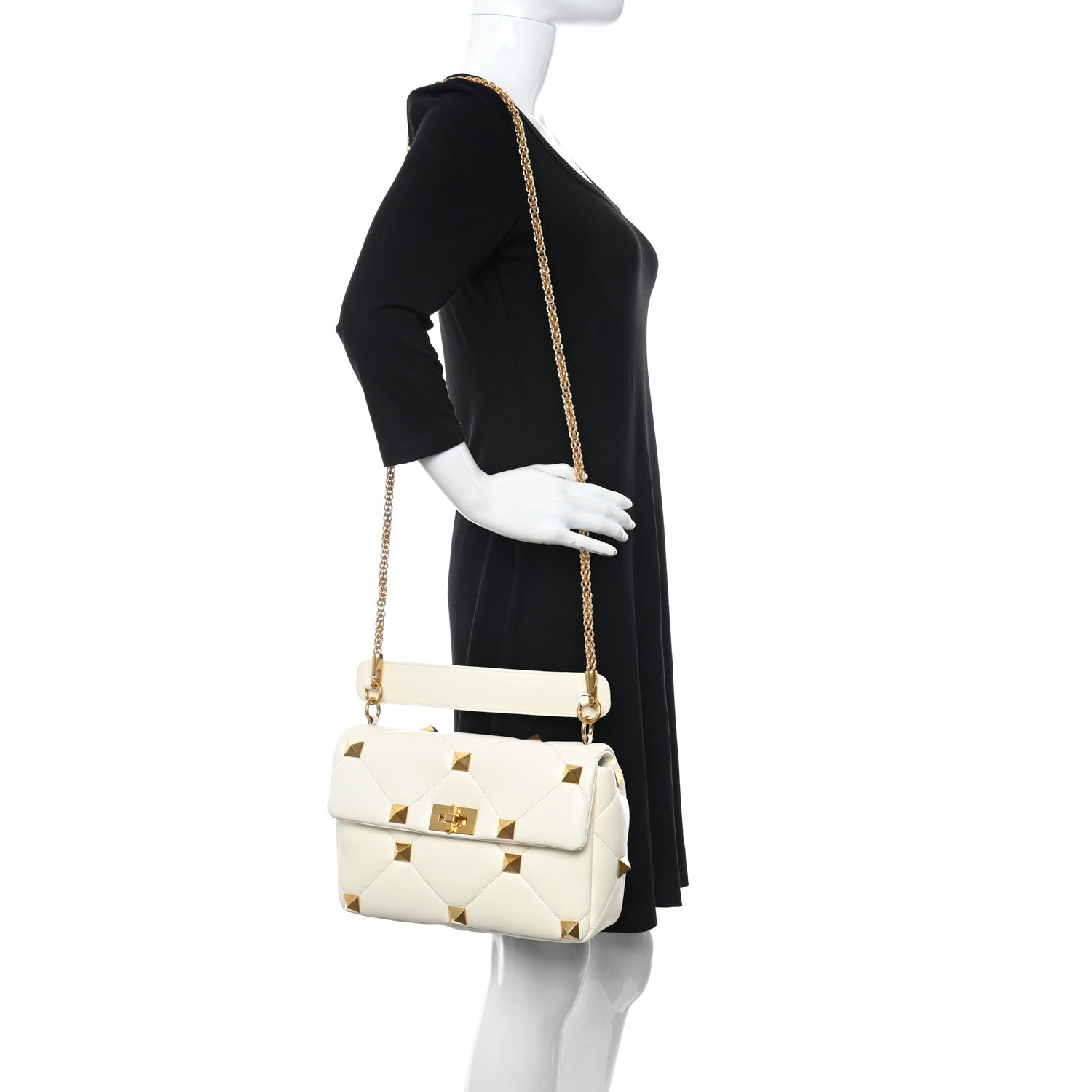 Valentino Garavani Nappa Large Roman Stud Shoulder Bag Ivory 2 of 8
