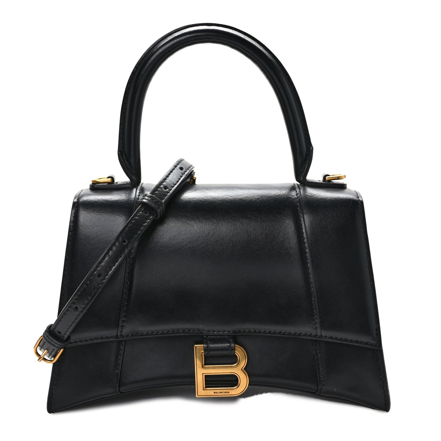 Balenciaga Shiny Box Calfskin Small Hourglass Top Handle Bag Black 1 of 9