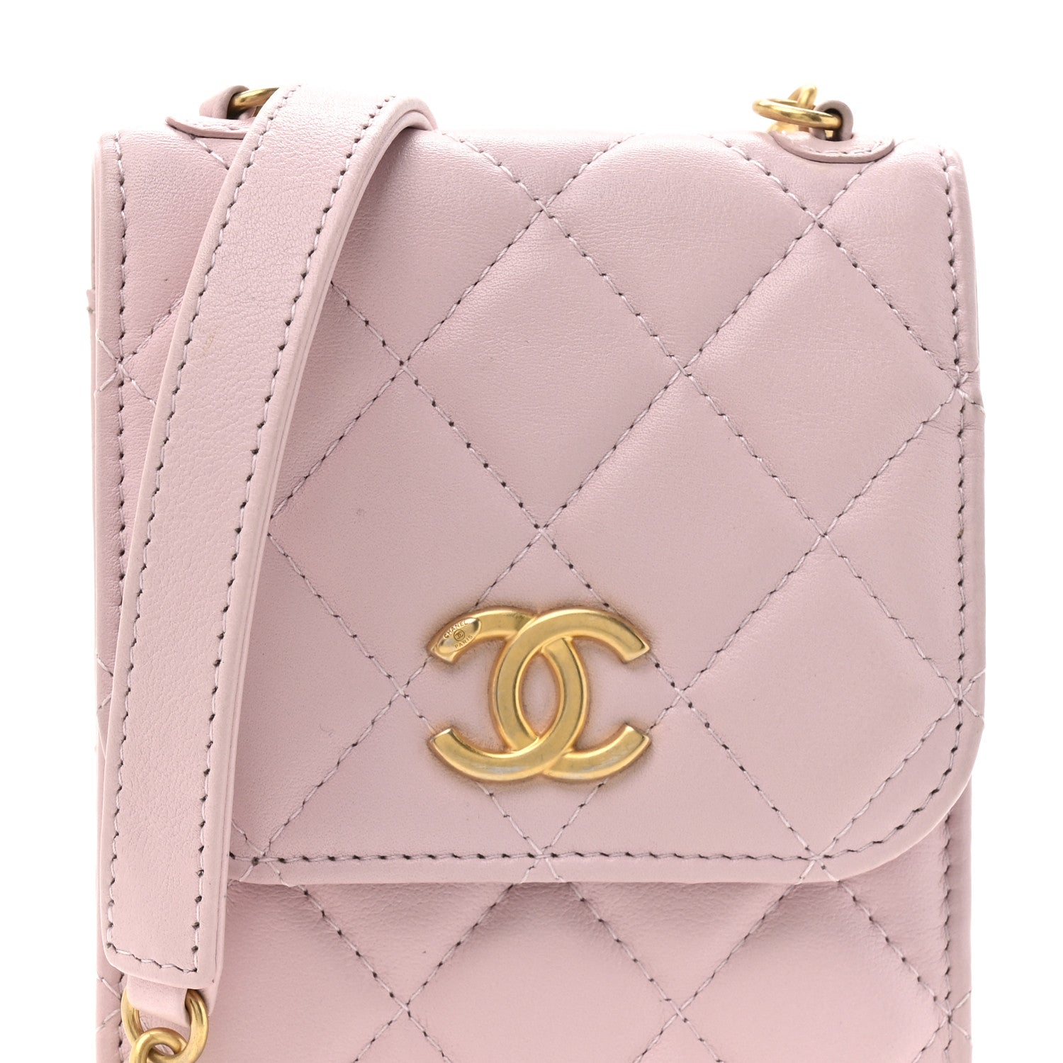 Chanel Lambskin Quilted Pearl Phone Holder With Chain Pink 9 of 11