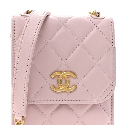 Chanel Lambskin Quilted Pearl Phone Holder With Chain Pink 9 of 11