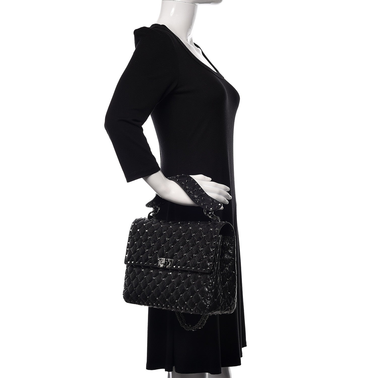 Valentino Garavani Craquele Nappa Large Rockstud Spike Shoulder Bag Black 3 of 10