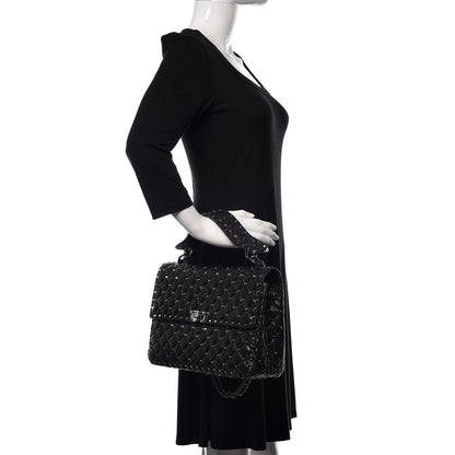 Valentino Garavani Craquele Nappa Large Rockstud Spike Shoulder Bag Black 3 of 10