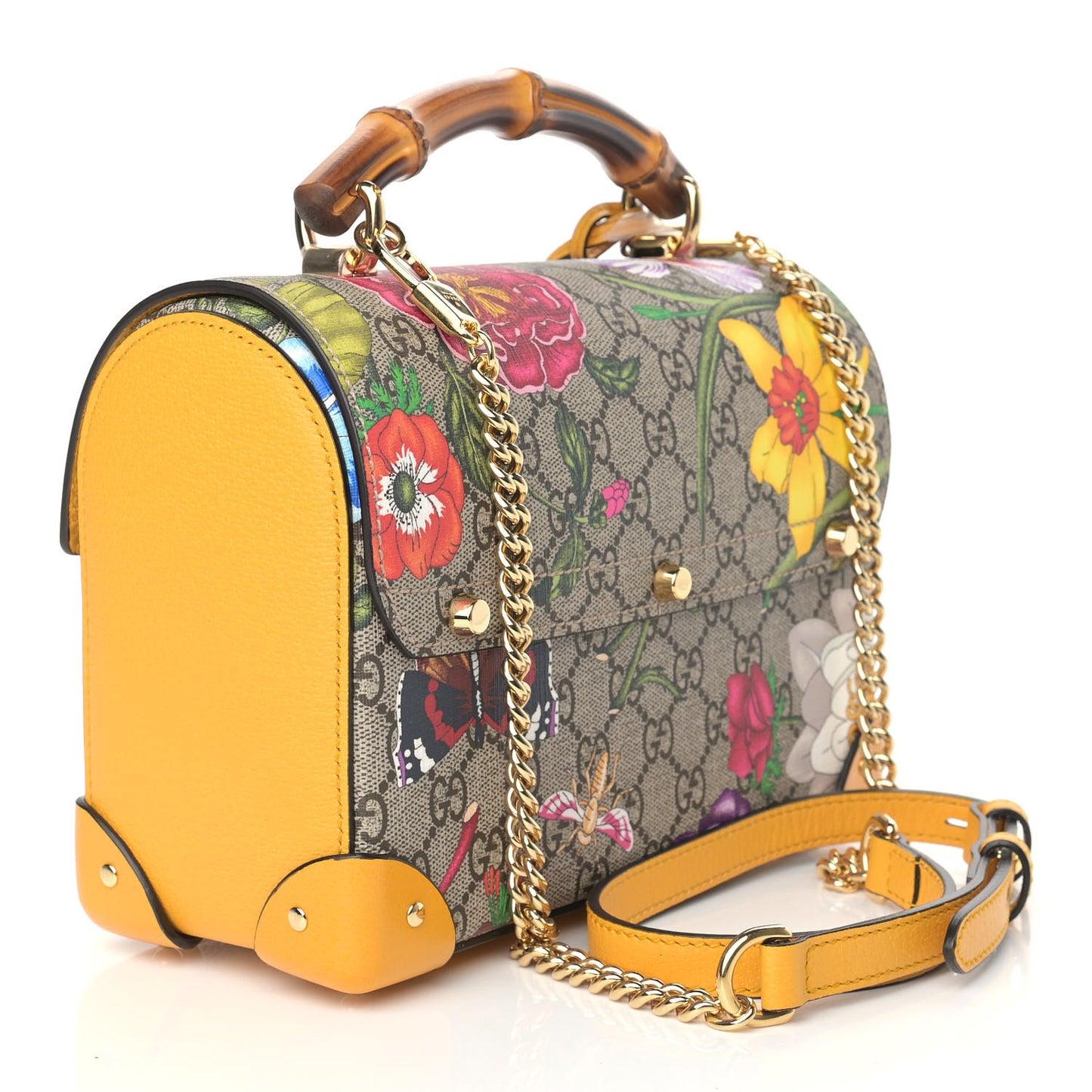 GG Supreme Monogram Flora Small Padlock Bamboo Shoulder Bag Beige Multicolor Crop