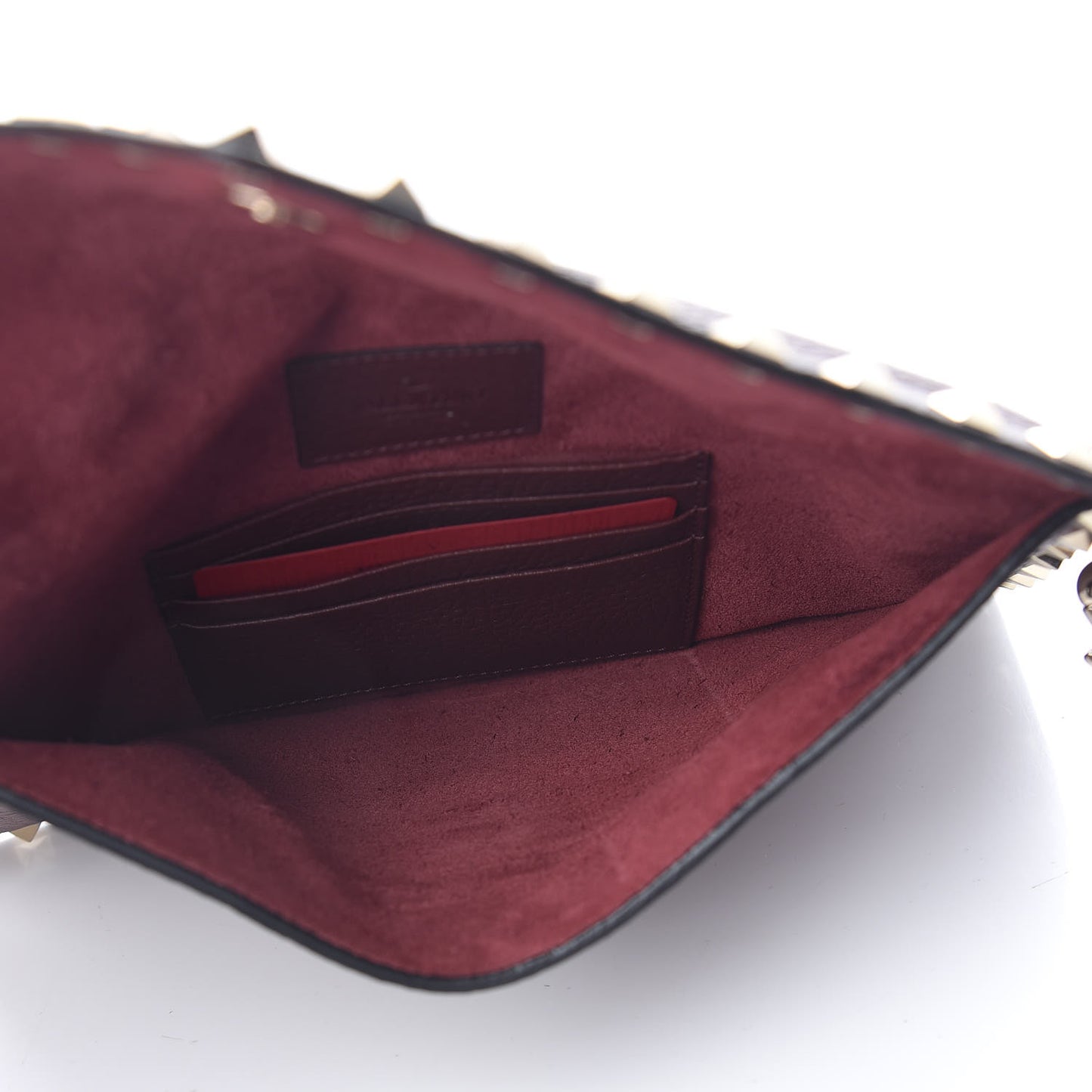 Pebbled Calfskin Medium Rockstud Envelope Flat Wristlet Pouch Rubin