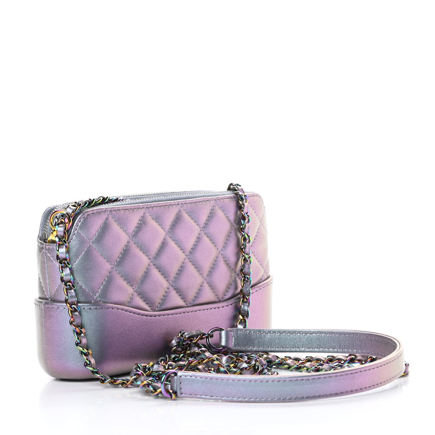 Iridescent Lambskin Calfskin Quilted Small Gabrielle Clutch With Chain Light Purple