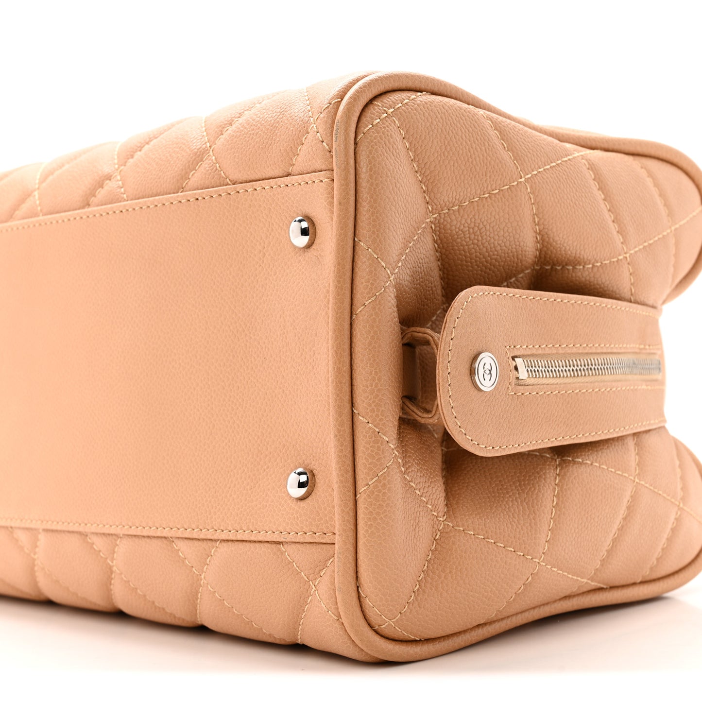Caviar Quilted Timeless Bowler Beige