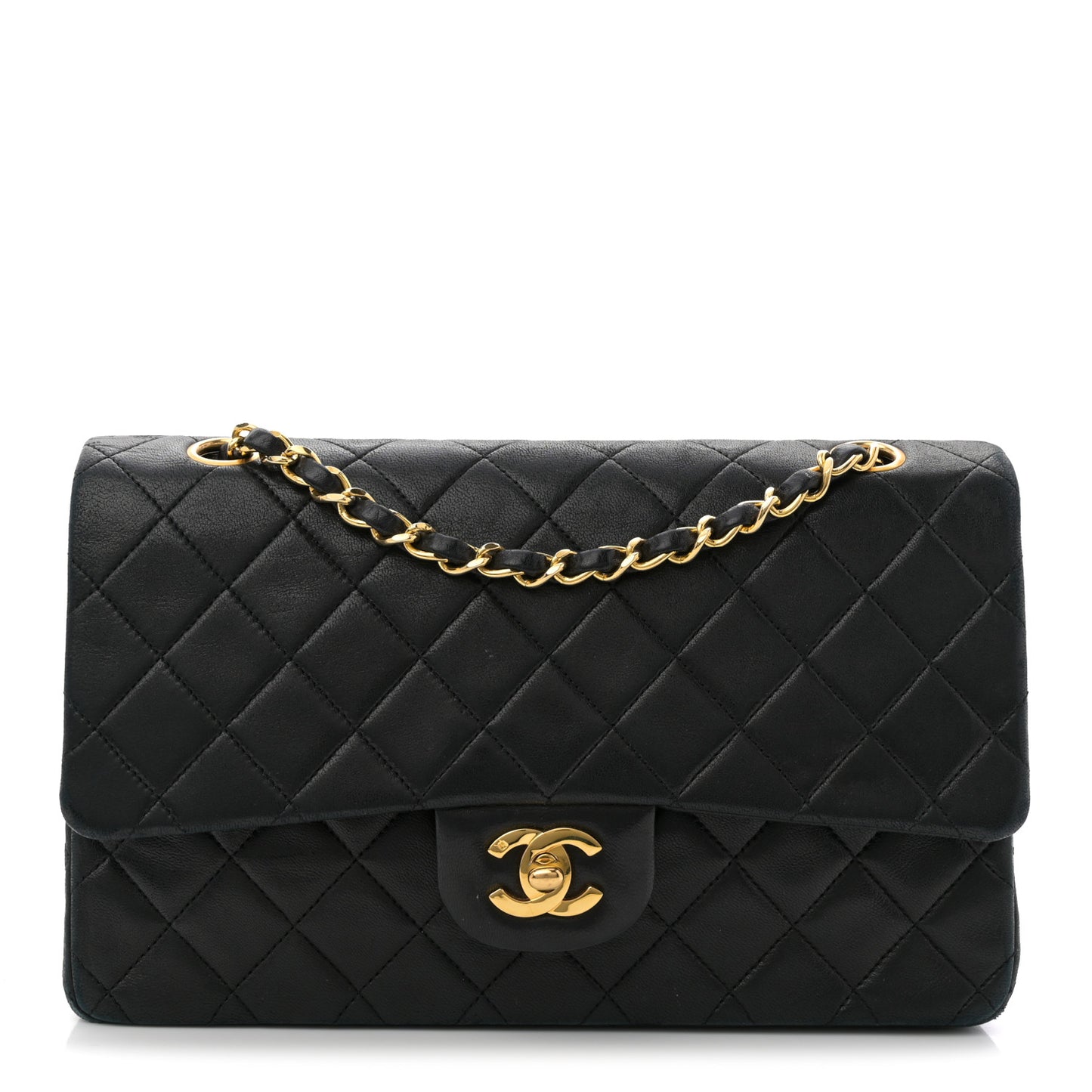 Lambskin Quilted Medium Double Flap Black