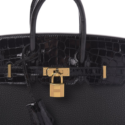 Hermes Togo Shiny Niloticus Crocodile Birkin Touch 25 Black 29 of 38