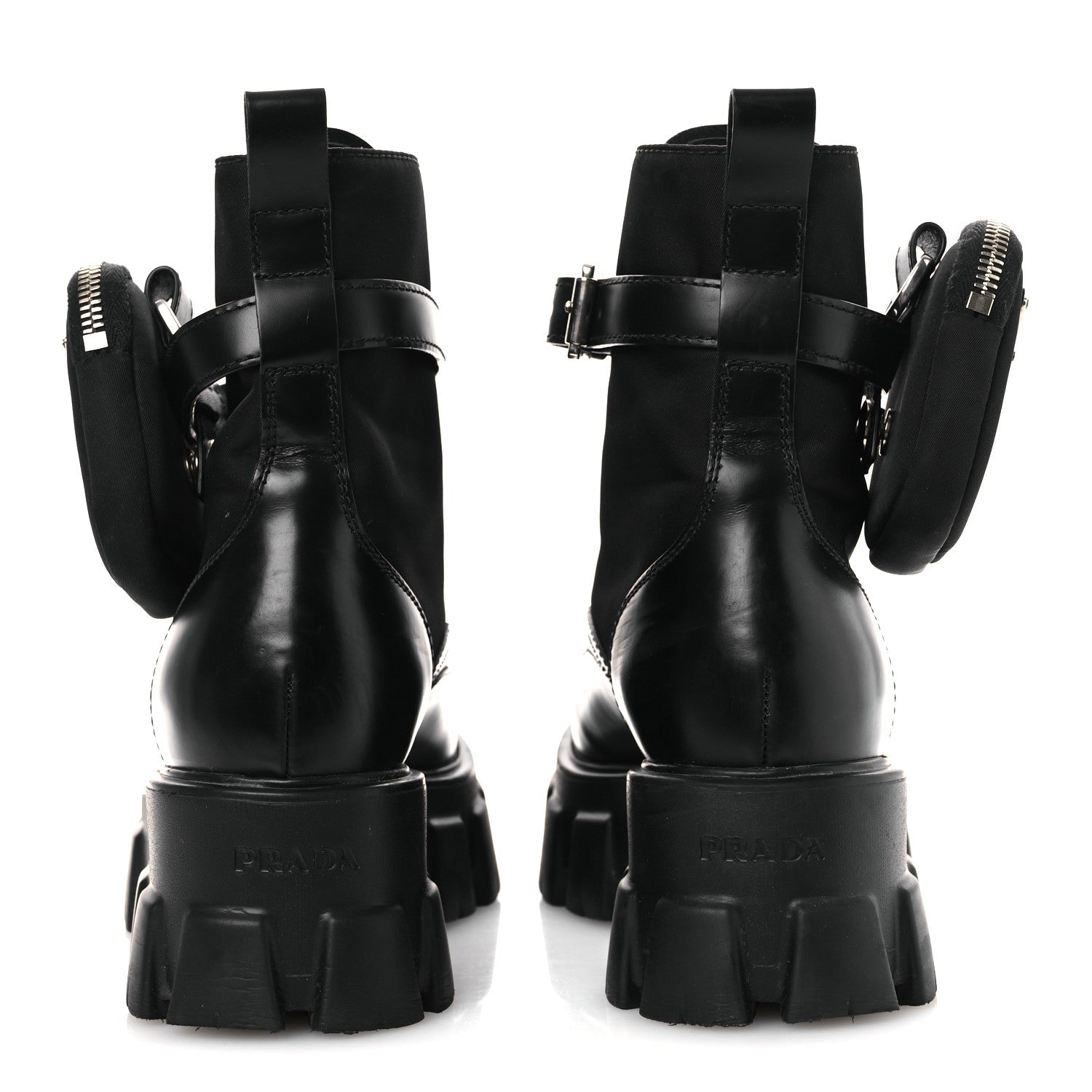 Prada Spazzolato Rois Nylon Metal Triangle Logo Monolith Pouch Pocket 55mm Boots 37 Black 6 of 12