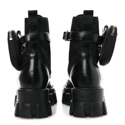 Prada Spazzolato Rois Nylon Metal Triangle Logo Monolith Pouch Pocket 55mm Boots 37 Black 6 of 12