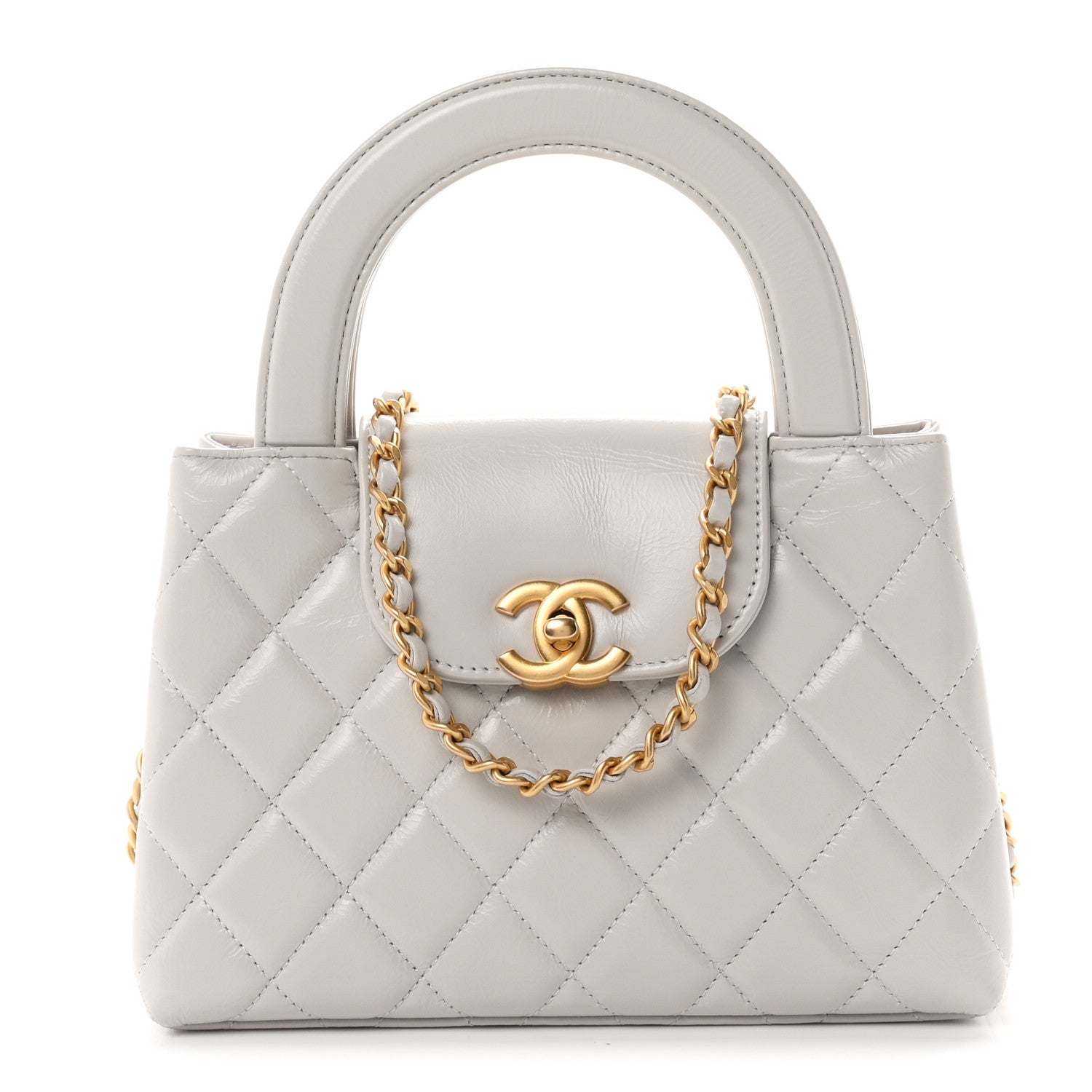 Chanel Shiny Aged Calfskin Quilted Nano Kelly Shopper Light Grey 1 of 11