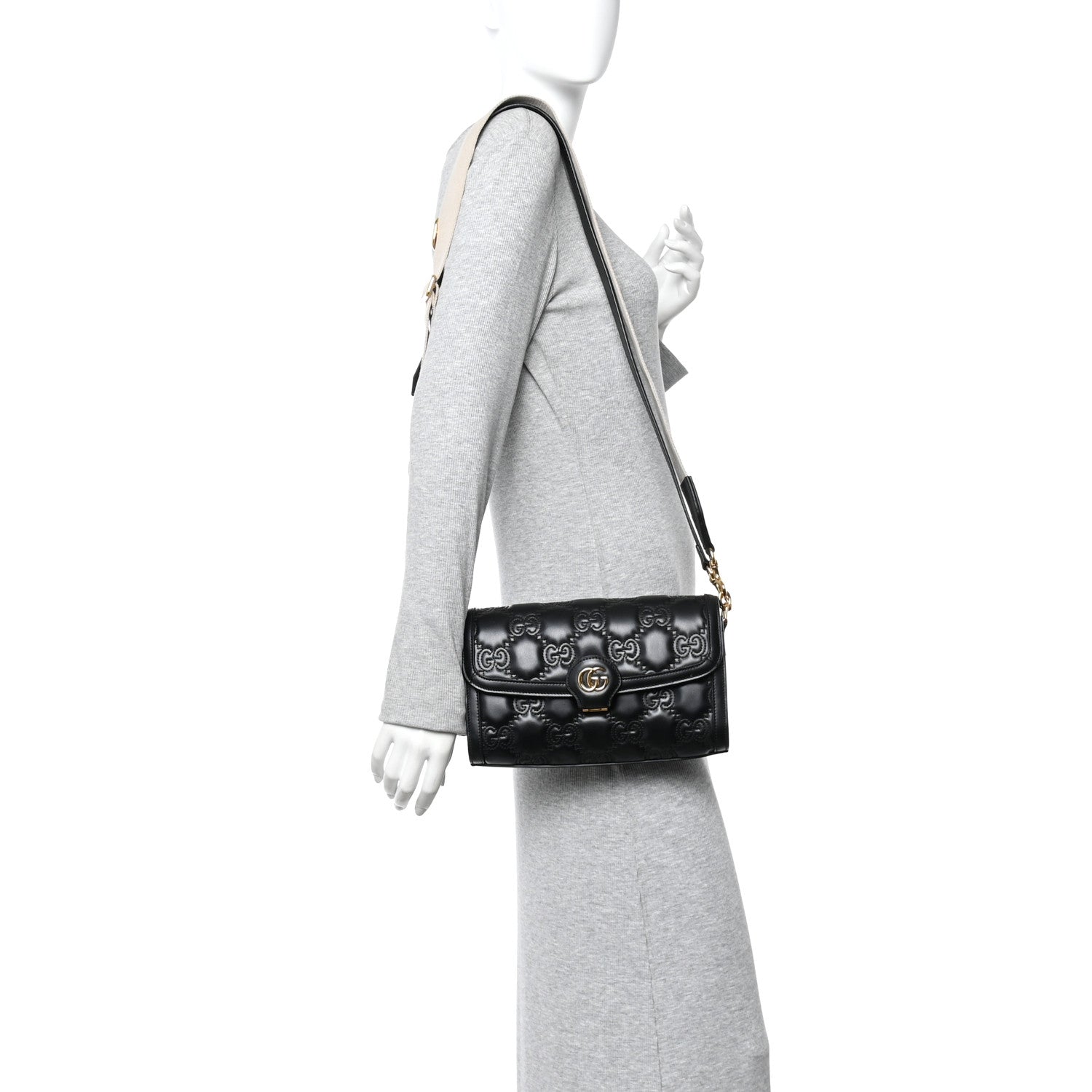 Gucci Calfskin GG Matelasse Small Flap Shoulder Bag Black Natural 2 of 10
