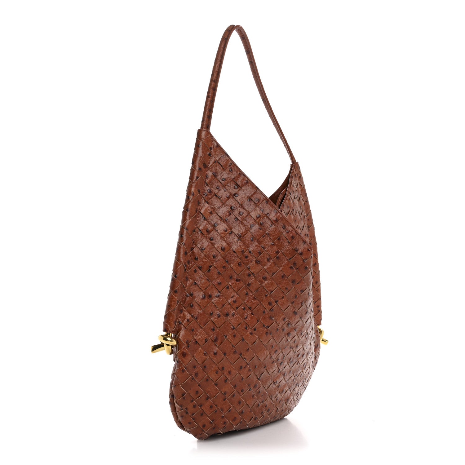 Bottega Veneta ブラウン 編み込みハンドバッグ Bottega Veneta Nappa Ostrich Embossed Intrecciato Medium Solstice