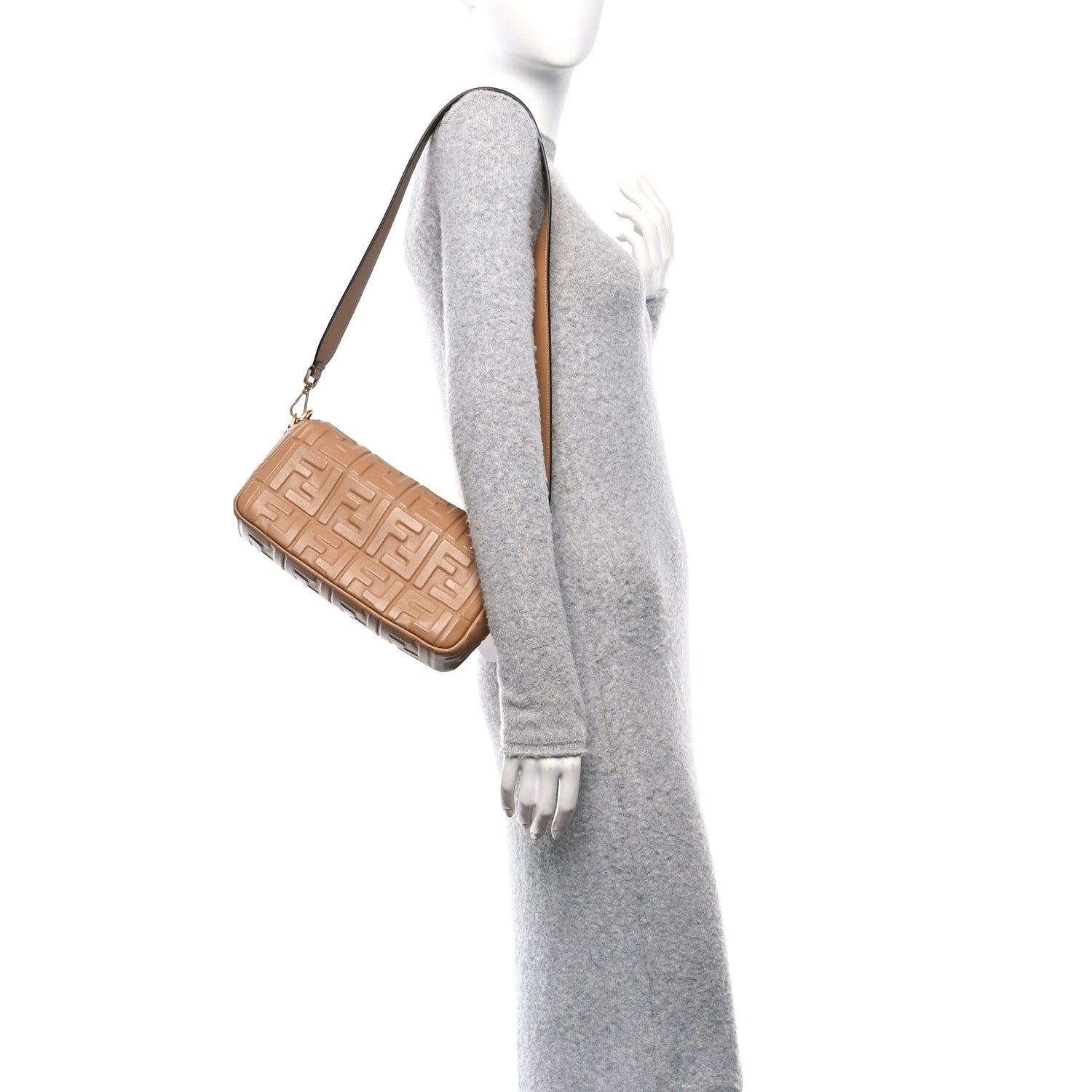 Fendi Nappa FF 1974 Embossed Baguette Miele Scuro 2 of 11