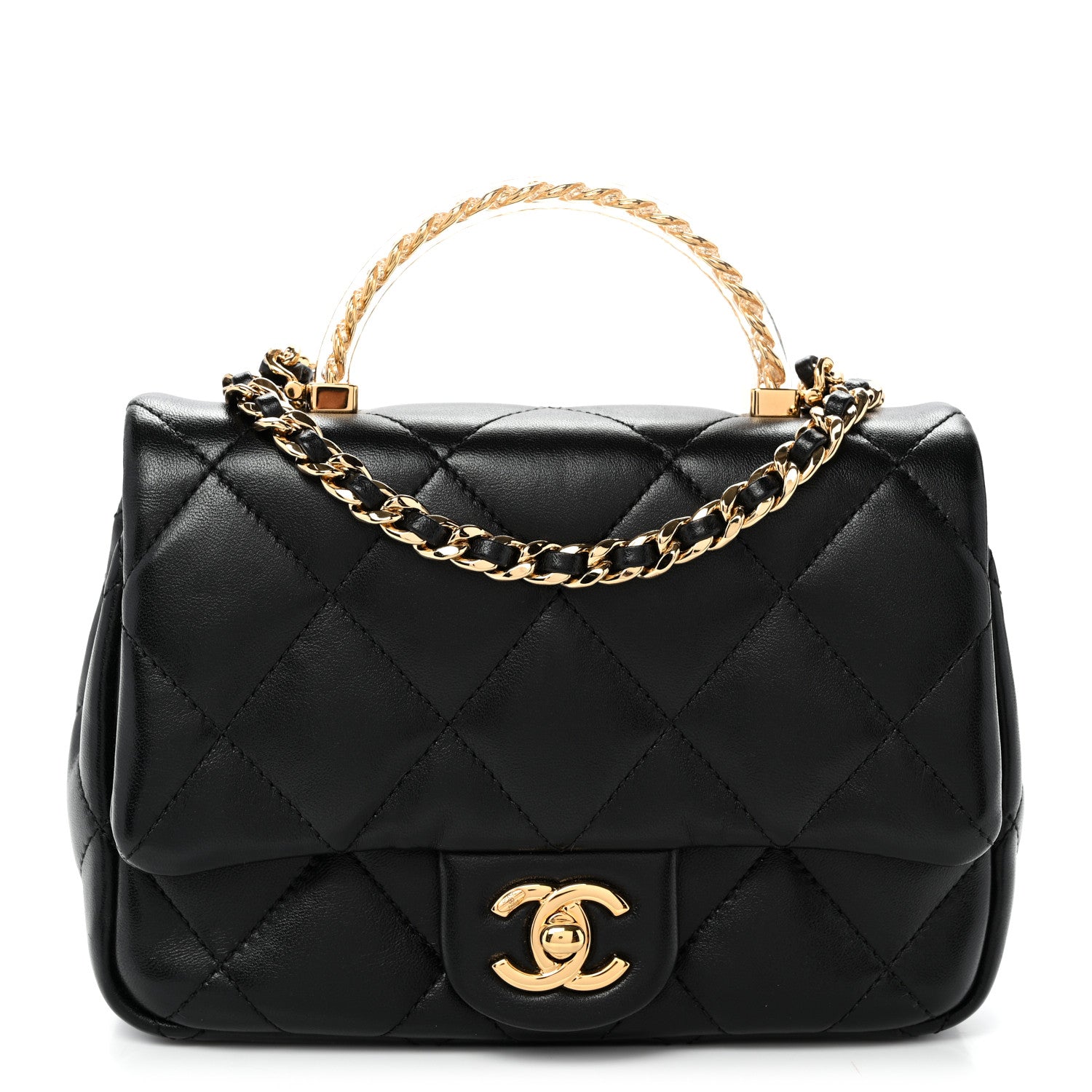 Chanel Lambskin Resin Quilted Top Handle Flap Black 1 of 10