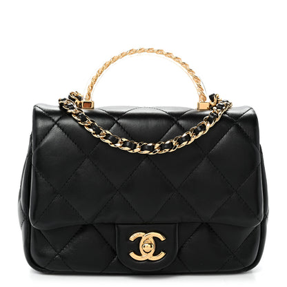 Chanel Lambskin Resin Quilted Top Handle Flap Black 1 of 10