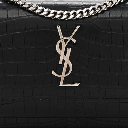 Saint Laurent Calfskin Crocodile Embossed Monogram Sunset Chain Wallet Black 7 of 10