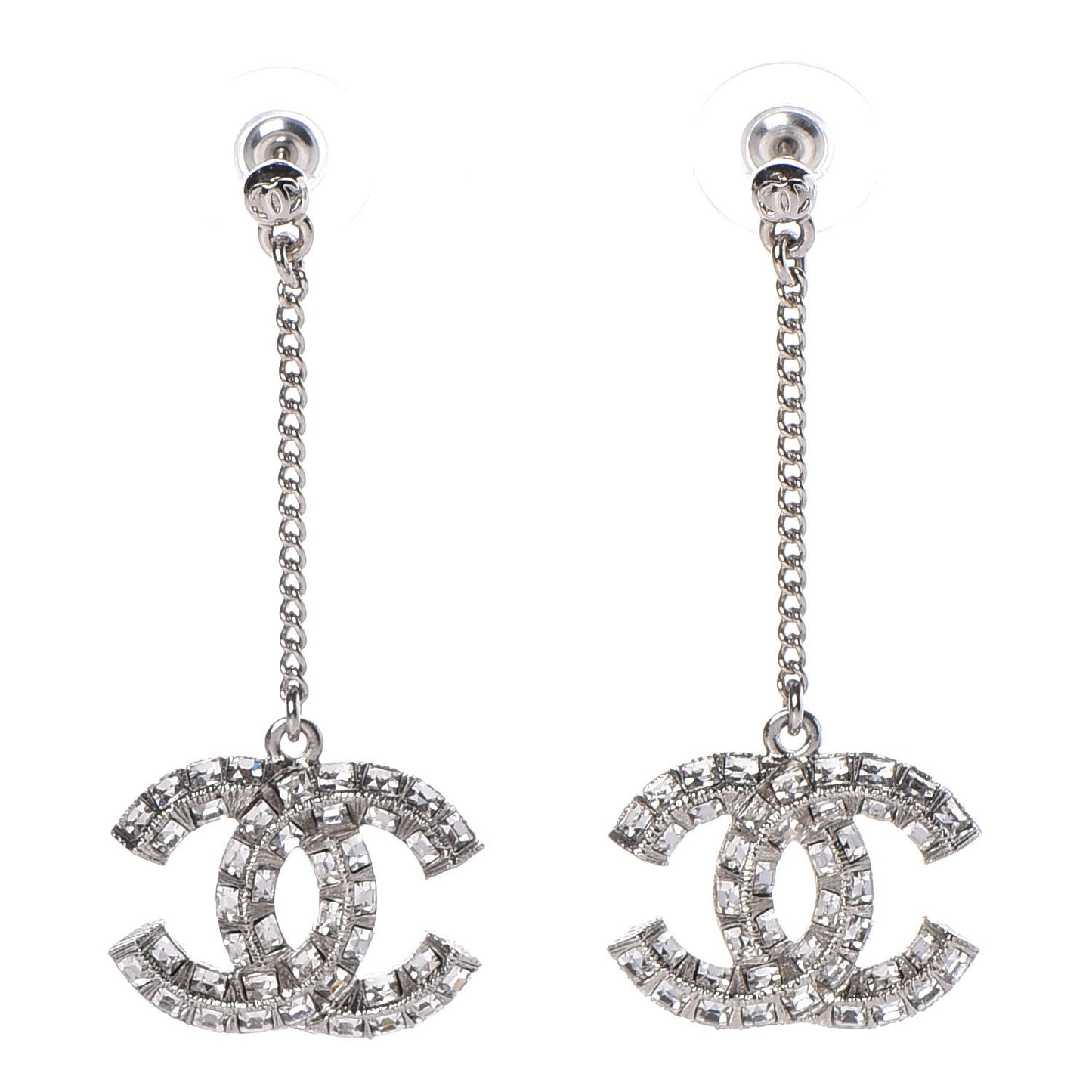 Baguette Crystal CC Drop Earrings Silver