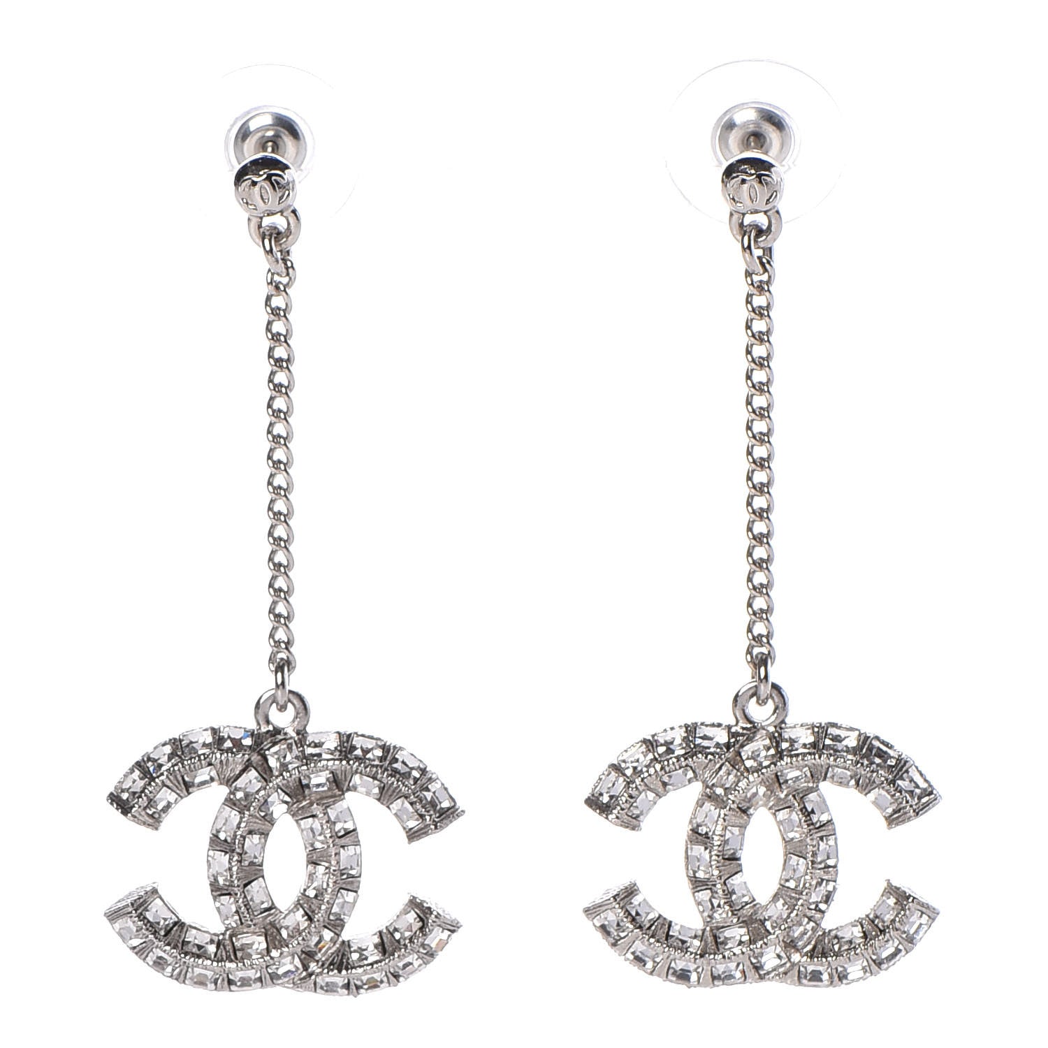 Chanel Baguette Crystal CC Drop Earrings Silver 1 of 4