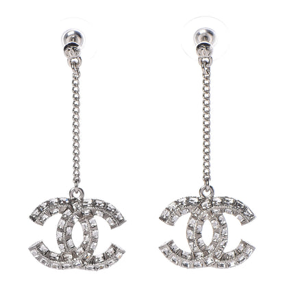 Chanel Baguette Crystal CC Drop Earrings Silver 1 of 4