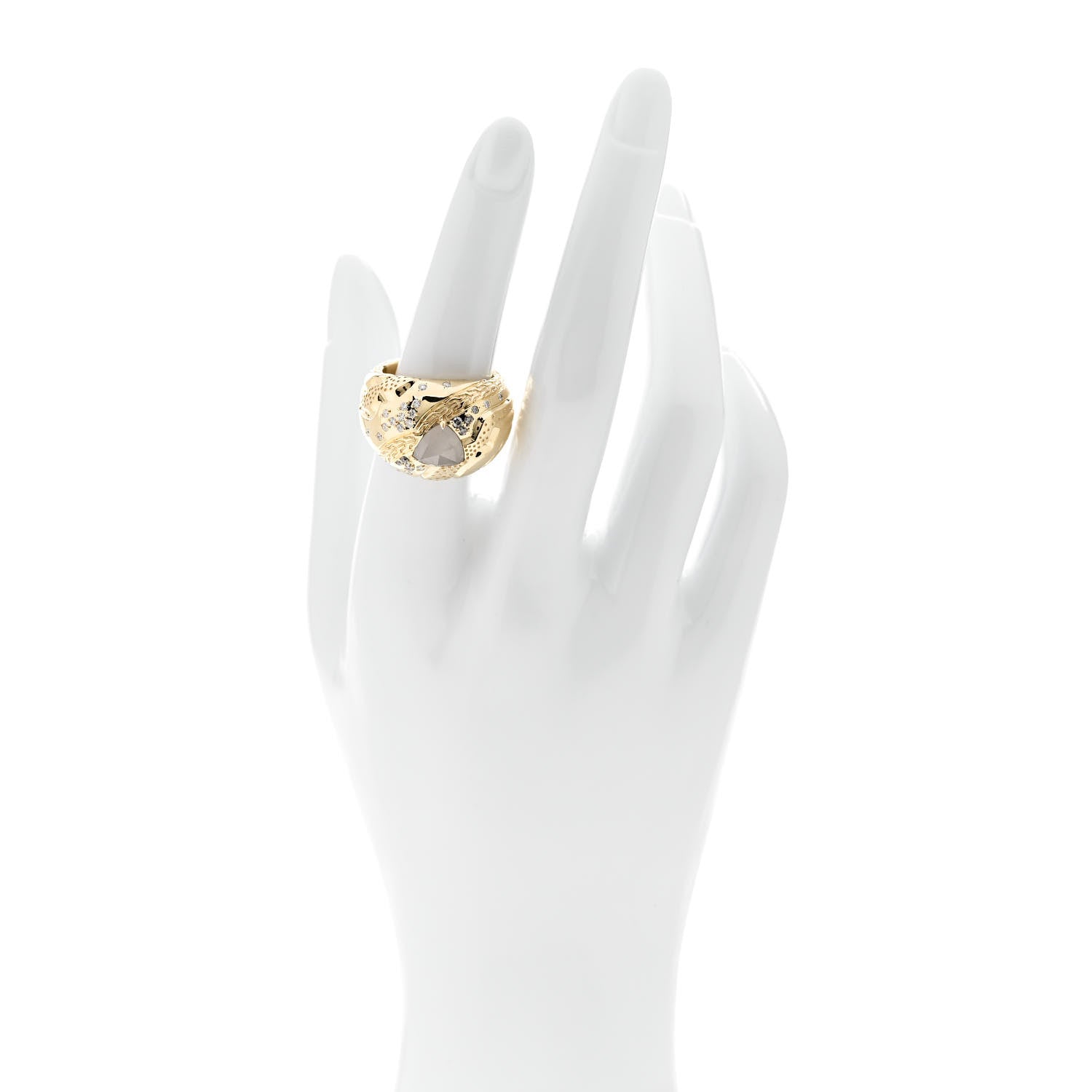 John Hardy 18K Yellow Gold Grey Diamond Lahar Dome Ring 54 7 2 of 5
