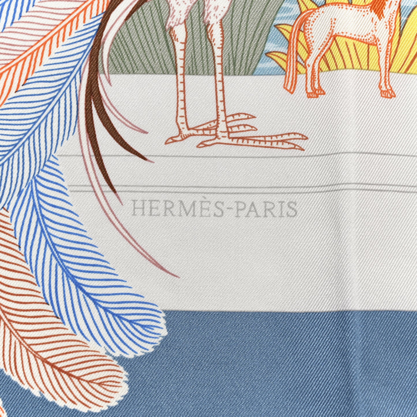 Silk Twill Precious Paradise Scarf 90 Bleu Jean Vert Orange