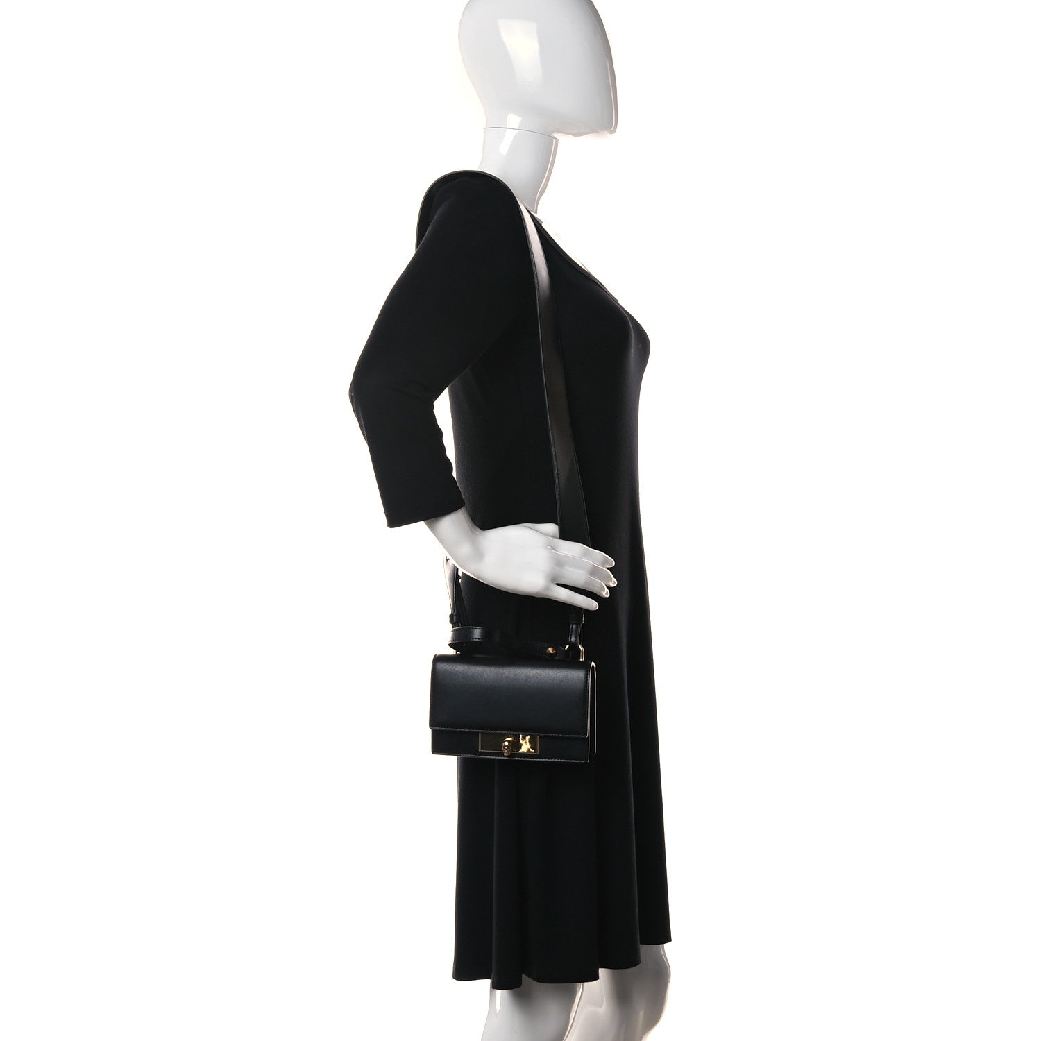 Alexander McQueen Calfskin Skull Lock Mini Crossbody Bag Black 2 of 13