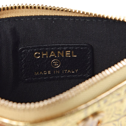 Chanel Metallic Calfskin Crocodile Embossed Cocodile Cosmetic Case Gold 6 of 8