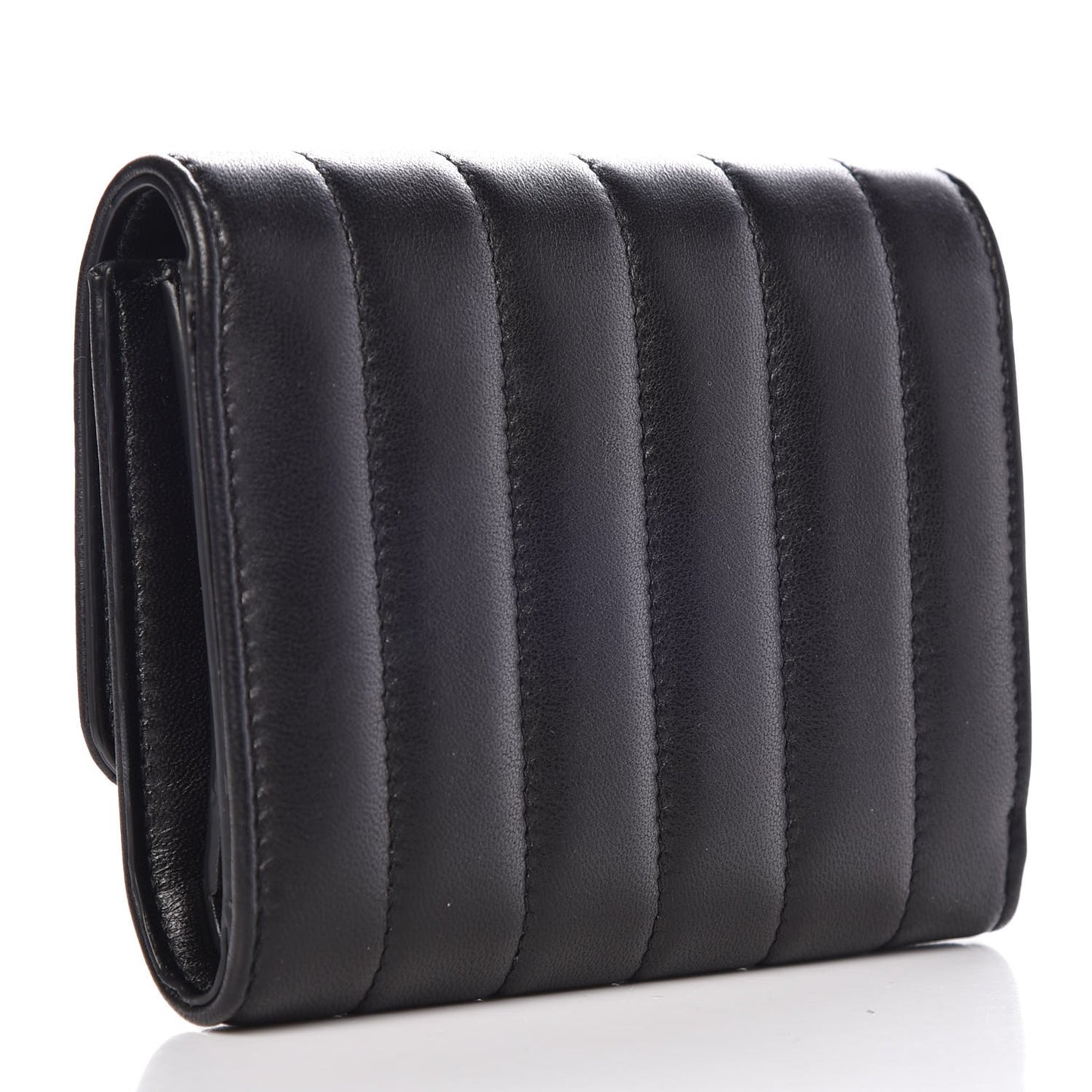 Lambskin Matelasse Monogram Vicky Tri-Fold Wallet Black