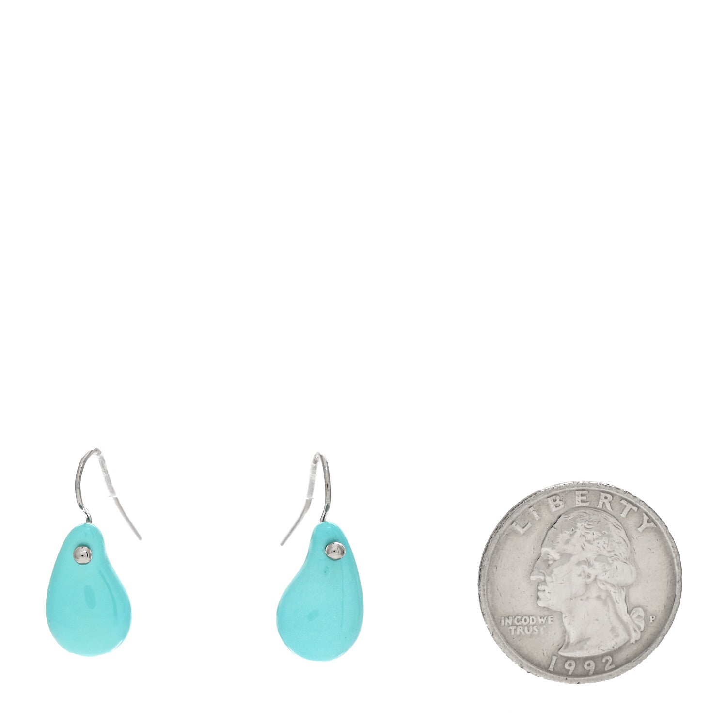 Tiffany 18K White Gold Turquoise Elsa Peretti Teardrop Drop Earrings 2 of 4
