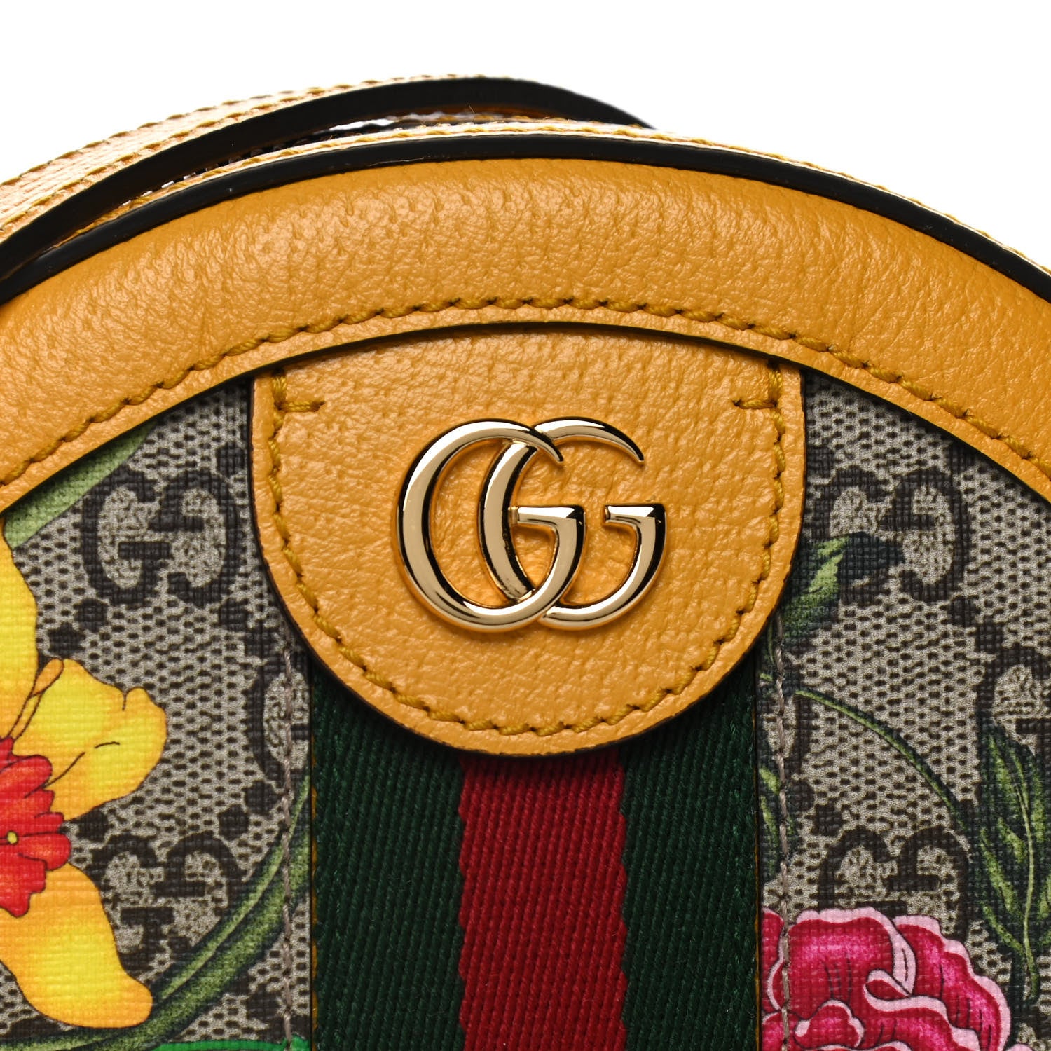 Gucci GG Supreme Monogram Flora Web Mini Ophidia Round Shoulder Bag Beige Multicolor Crop 9 of 11