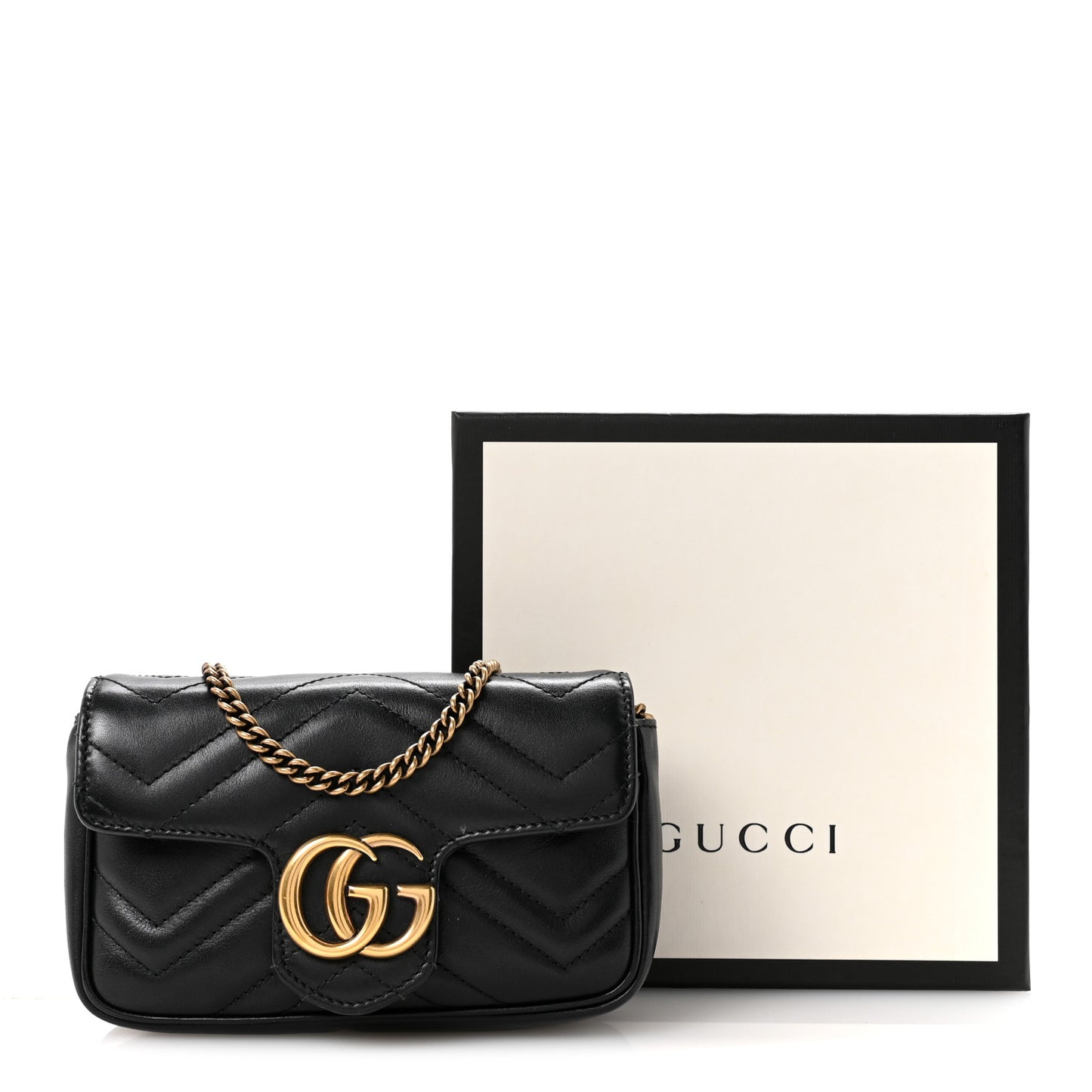 Calfskin Matelasse Super Mini GG Marmont Shoulder Bag Black