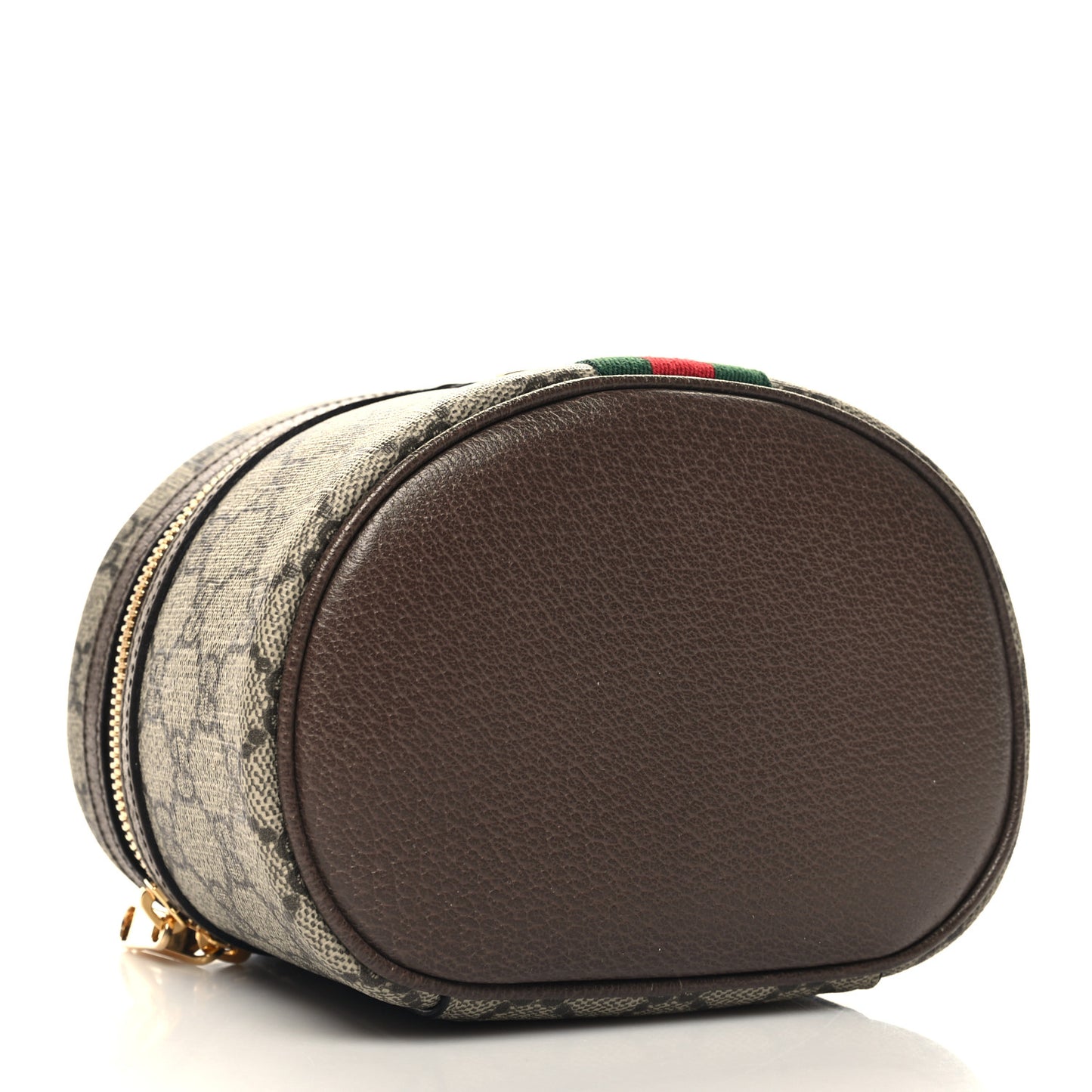 GG Supreme Monogram Textured Calfskin Web Ophidia Vanity Cosmetic Case Beige Ebony New Acero