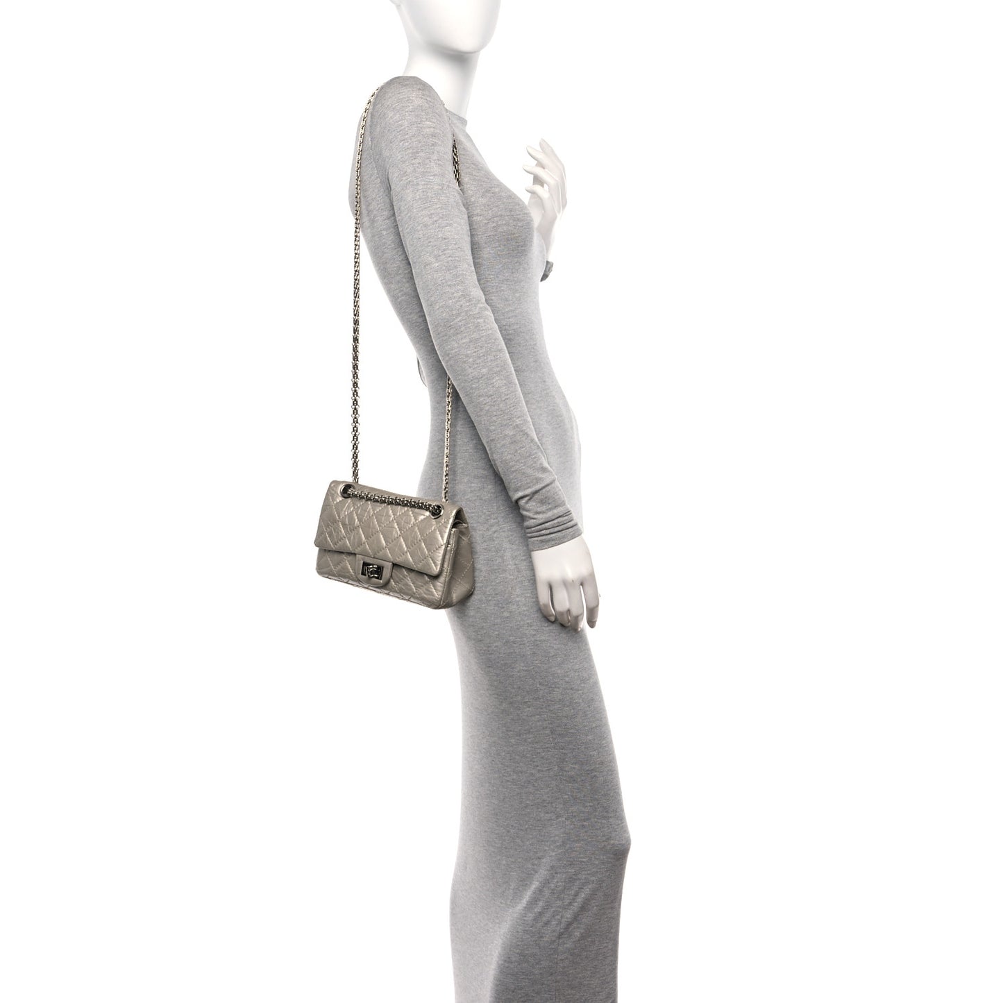 Metallic Aged Calfskin Quilted 2.55 Reissue Mini Flap Light Gold