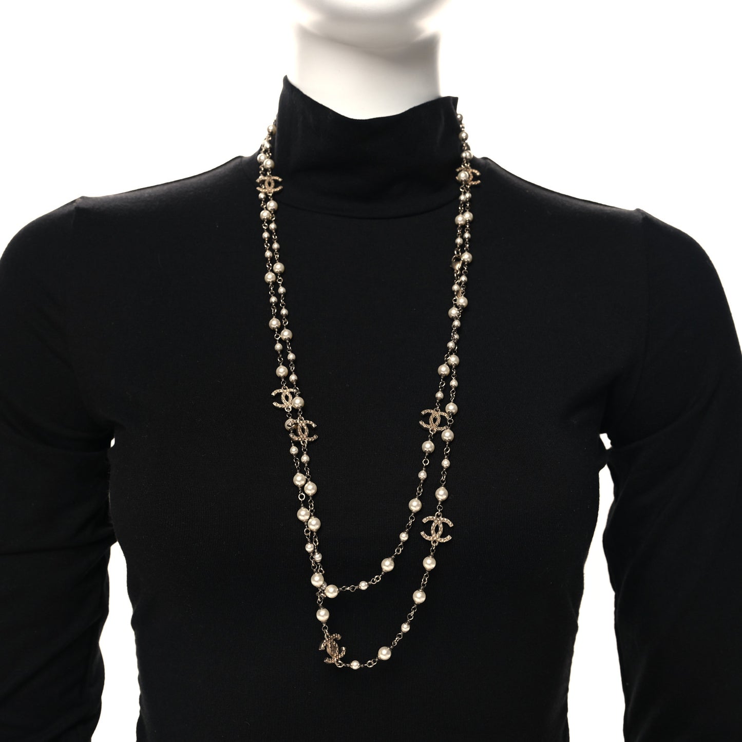 Pearl CC Long Necklace Gold