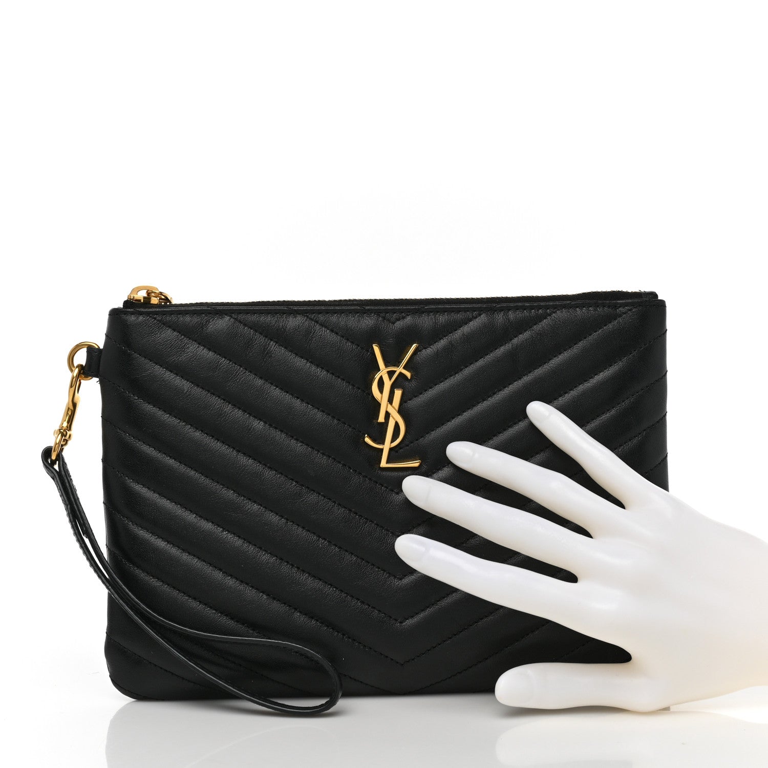 Saint Laurent Calfskin Matelasse Chevron Monogram Tablet Pouch Black 2 of 9